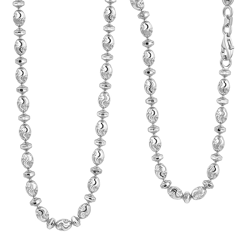 Italian Rhodium Over Sterling Silver Moon-cut Beaded Chain Necklace (20 Inches) (15.51 Grams)