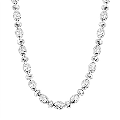 Italian Rhodium Over Sterling Silver Moon-cut Beaded Chain Necklace (20 Inches) (15.51 Grams)