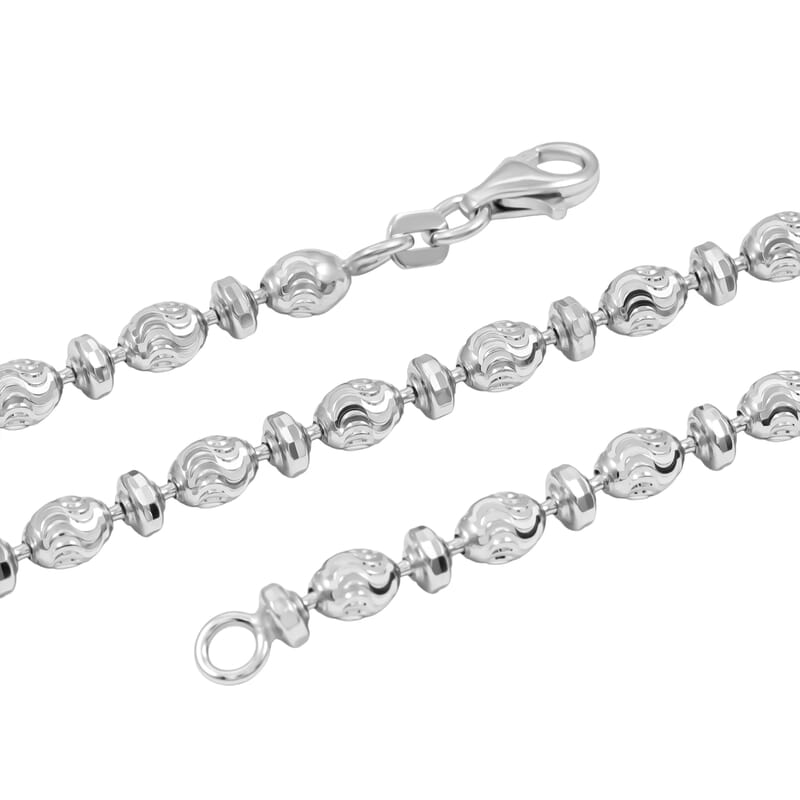 Italian Rhodium Over Sterling Silver Moon-cut Beaded Chain Necklace (20 Inches) (15.51 Grams)