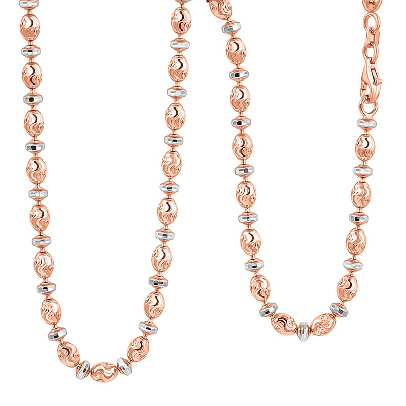 Italian 14K RG Over Sterling Silver Moon-cut Beaded Chain Necklace (20 Inches) (16.17 Grams)