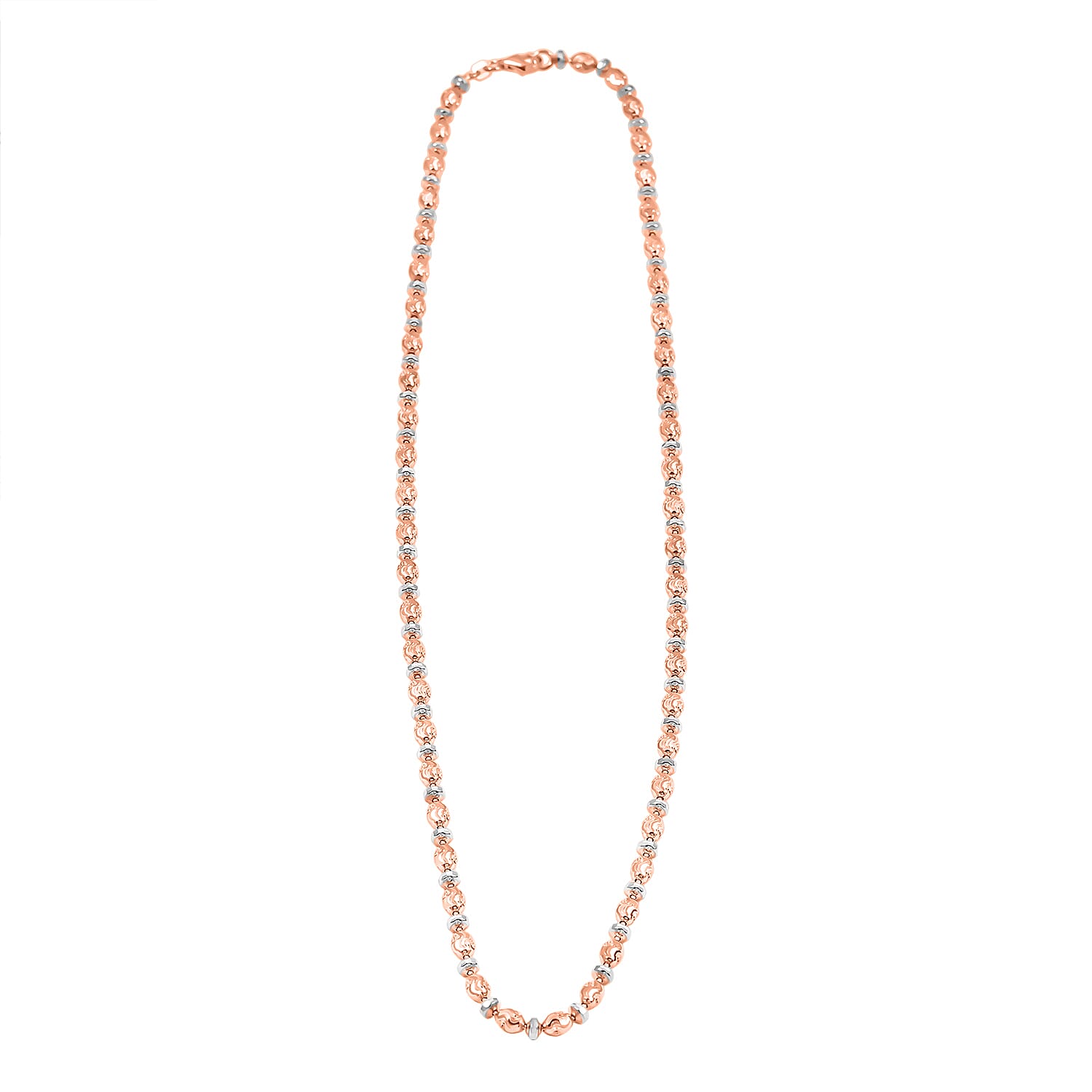 Italian 14K RG Over Sterling Silver Moon-cut Beaded Chain Necklace (20 Inches) (16.17 Grams)