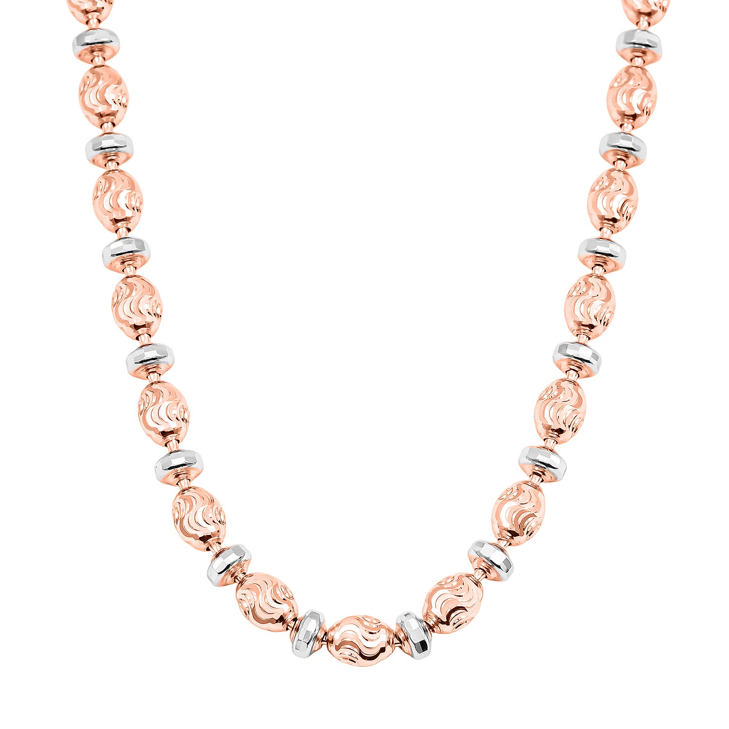 Italian 14K RG Over Sterling Silver Moon-cut Beaded Chain Necklace (20 Inches) (16.17 Grams)