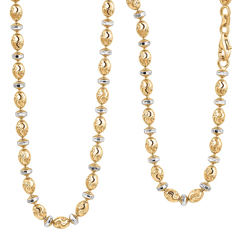 Italian 14K YG Over and Sterling Silver Moon-cut Beaded Chain Necklace (20 Inches) (16.39 Grams)