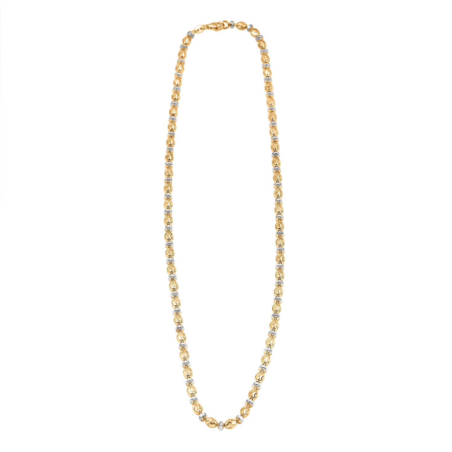 Italian 14K YG Over and Sterling Silver Moon-cut Beaded Chain Necklace (20 Inches) (16.39 Grams)