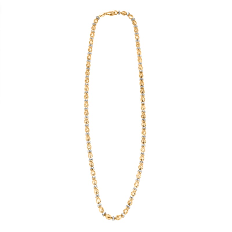 Italian 14K YG Over and Sterling Silver Moon-cut Beaded Chain Necklace (20 Inches) (16.39 Grams)