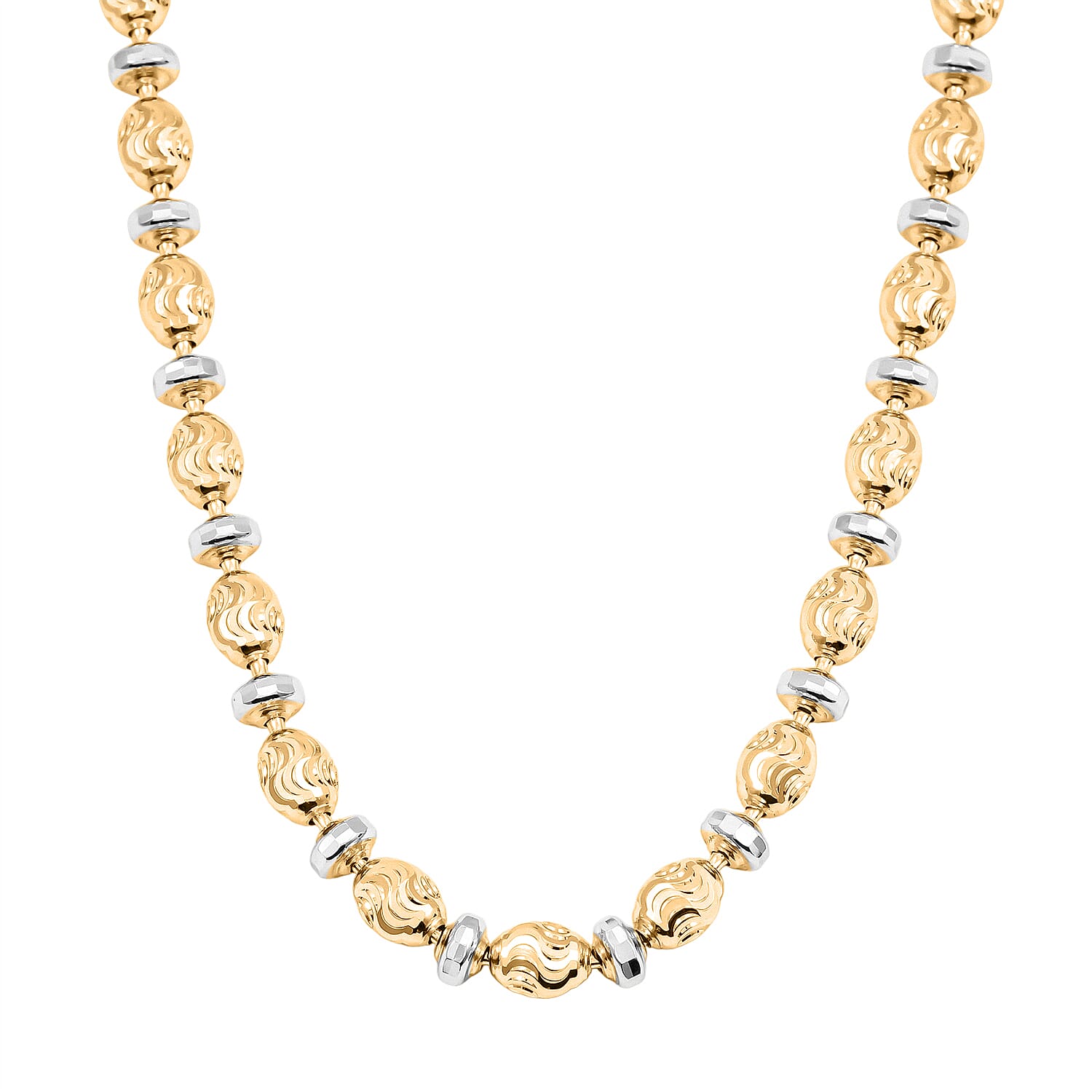 Italian 14K YG Over and Sterling Silver Moon-cut Beaded Chain Necklace (20 Inches) (16.39 Grams)