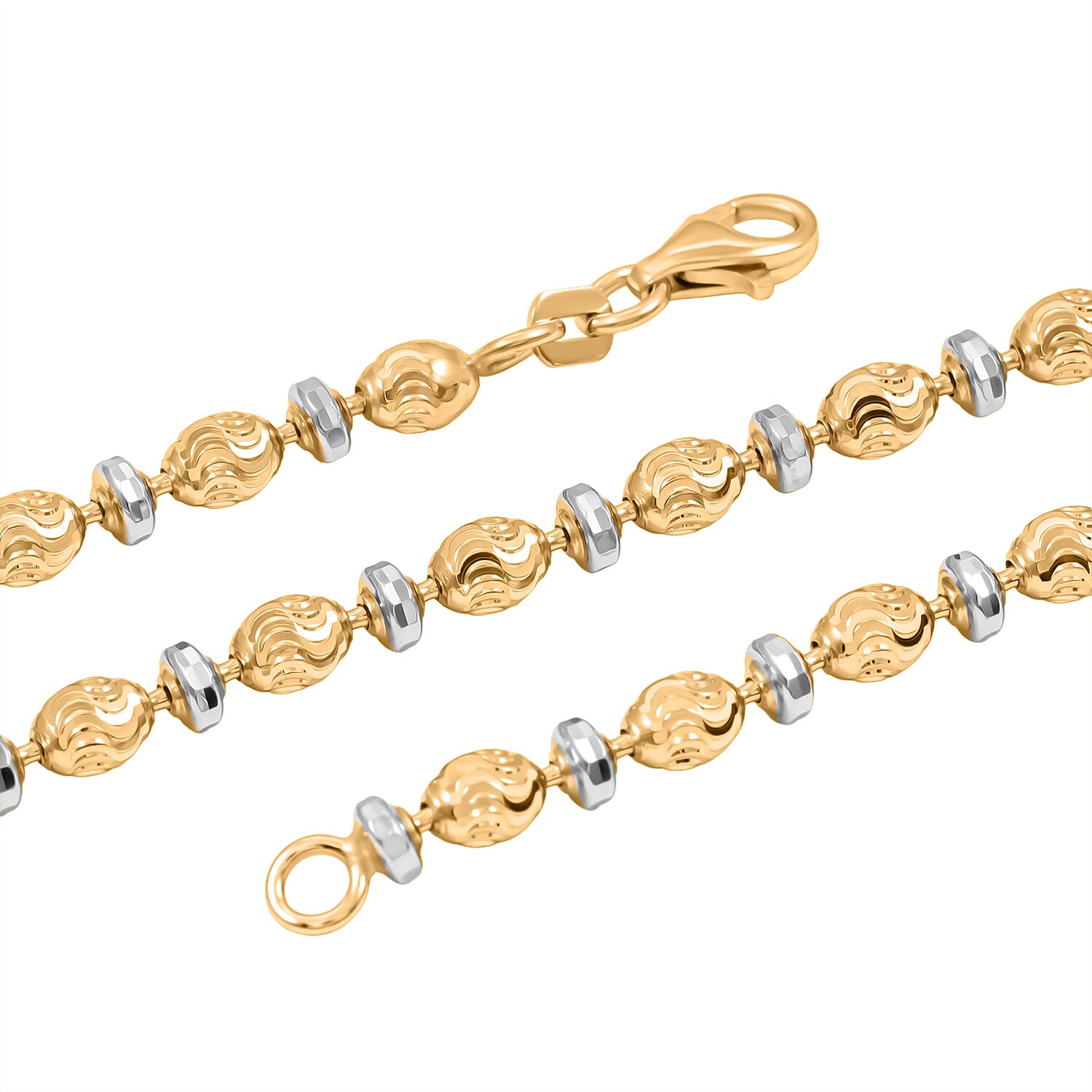 Italian 14K YG Over and Sterling Silver Moon-cut Beaded Chain Necklace (20 Inches) (16.39 Grams)