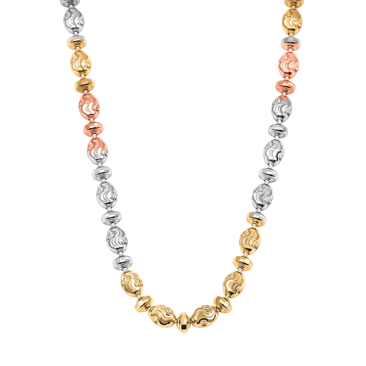 Italian 14K YRG Over and Sterling Silver Moon-cut Beaded Chain Necklace (20 Inches) (15.86 Grams)