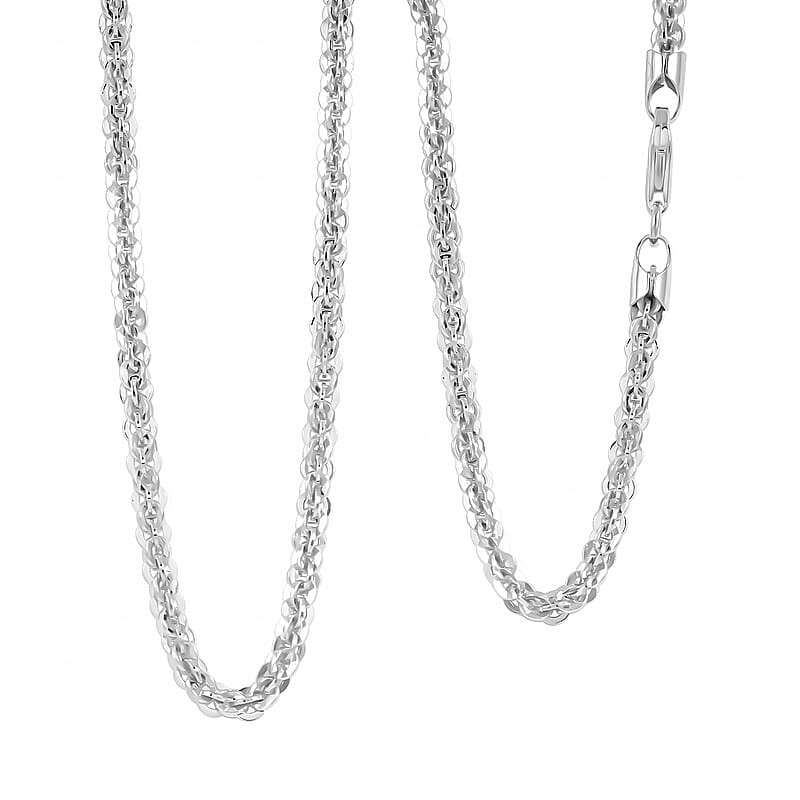 Italian Rhodium Over Sterling Silver Vortex Chain Necklace (20 Inches) (17.88 g)