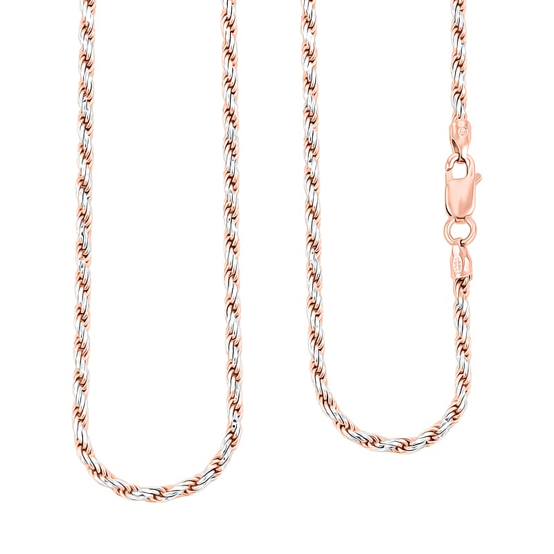 Italian Rope Chain Necklace in 14K RG Over and Sterling Silver 8.84 Grams 20 Inches