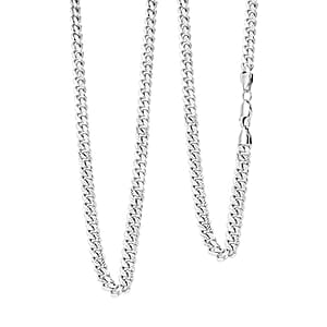 Italian Cuban Chain Necklace in Rhodium Over Sterling Silver 39.87 Grams 22 Inches