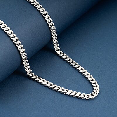 Italian Cuban Chain Necklace in Rhodium Over Sterling Silver 39.87 Grams 22 Inches