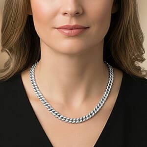 Italian Cuban Chain Necklace in Rhodium Over Sterling Silver 39.87 Grams 22 Inches