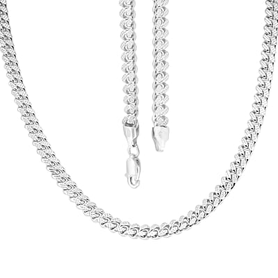 Italian Cuban Chain Necklace in Rhodium Over Sterling Silver 39.87 Grams 22 Inches