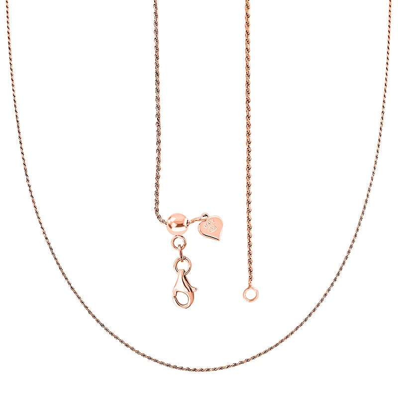 Italian Rope Chain Necklace in 14K Rose Gold Over Sterling Silver 3.53 Grams 22 Inches