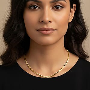 Italian 14K YG Over Sterling Silver Cuban Chain Necklace (24 Inches) (17 Grams)