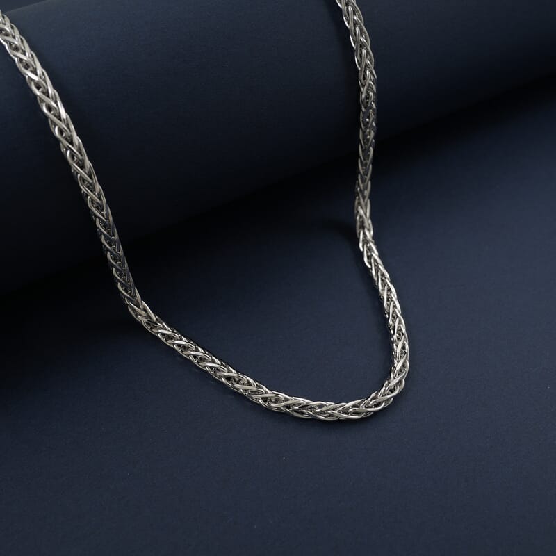 Italian Franco Chain Necklace in Rhodium Over Sterling Silver 25.56 Grams 24 Inches