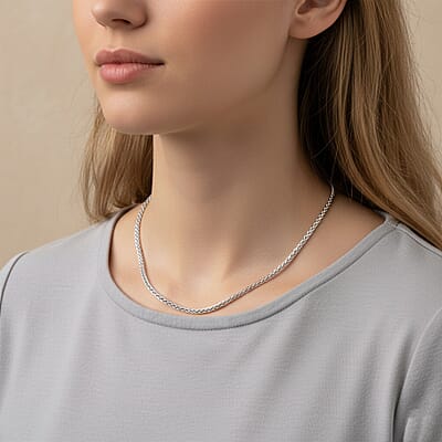 Italian Franco Chain Necklace in Rhodium Over Sterling Silver 25.56 Grams 24 Inches