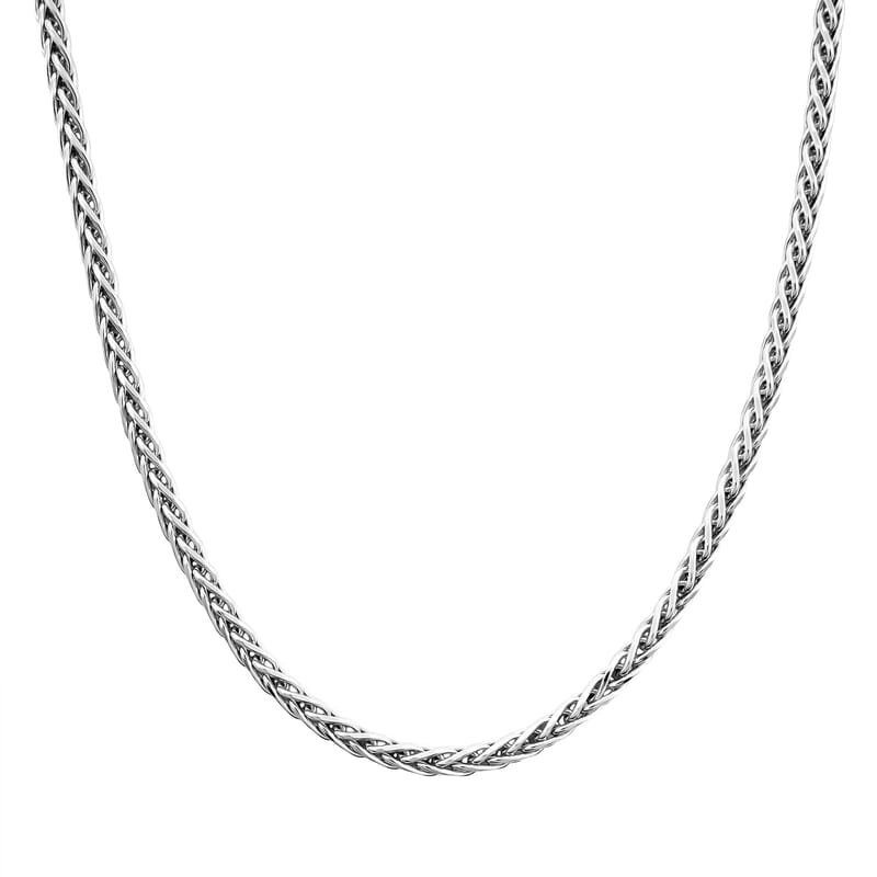 Italian Franco Chain Necklace in Rhodium Over Sterling Silver 25.56 Grams 24 Inches