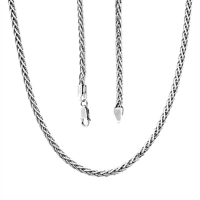 Italian Franco Chain Necklace in Rhodium Over Sterling Silver 25.56 Grams 24 Inches