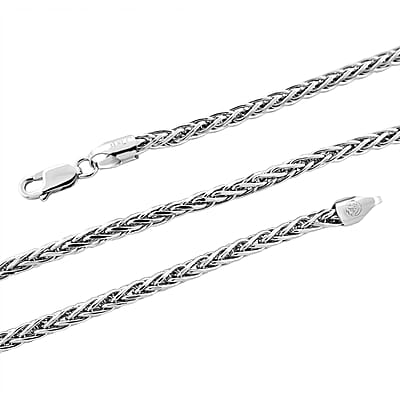 Italian Franco Chain Necklace in Rhodium Over Sterling Silver 25.56 Grams 24 Inches
