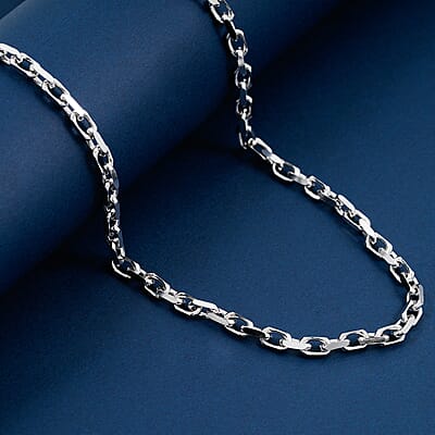 Italian Classy Link Chain Necklace in Rhodium Over Sterling Silver 34.19 Grams 24 Inches