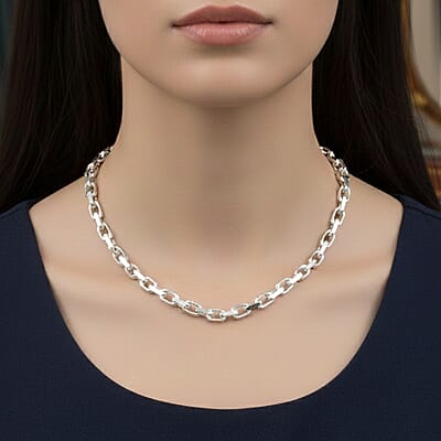 Italian Classy Link Chain Necklace in Rhodium Over Sterling Silver 34.19 Grams 24 Inches