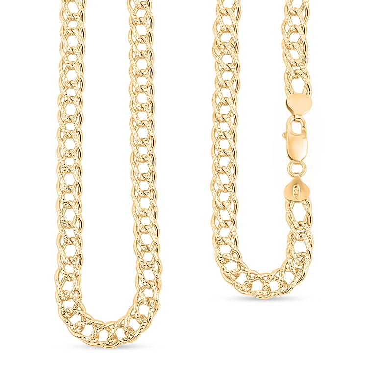 Italian Cuban Link Chain Necklace in 14K Yellow Gold Over Sterling Silver 49.28 Grams 24 Inches