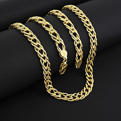 Italian Cuban Link Chain Necklace in 14K Yellow Gold Over Sterling Silver 49.28 Grams 24 Inches