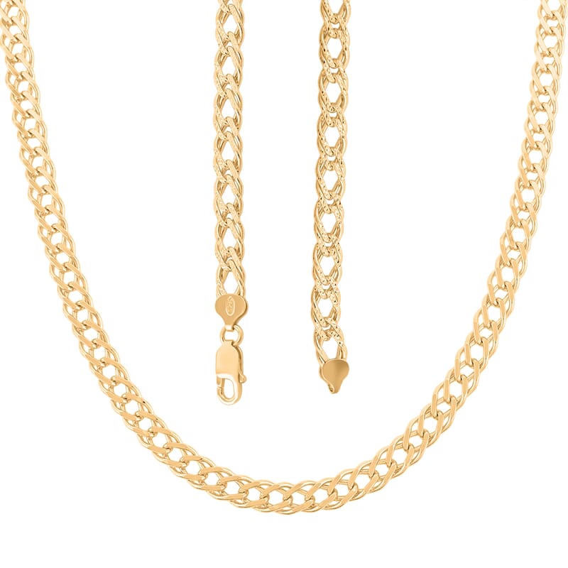 Italian Cuban Link Chain Necklace in 14K Yellow Gold Over Sterling Silver 49.28 Grams 24 Inches