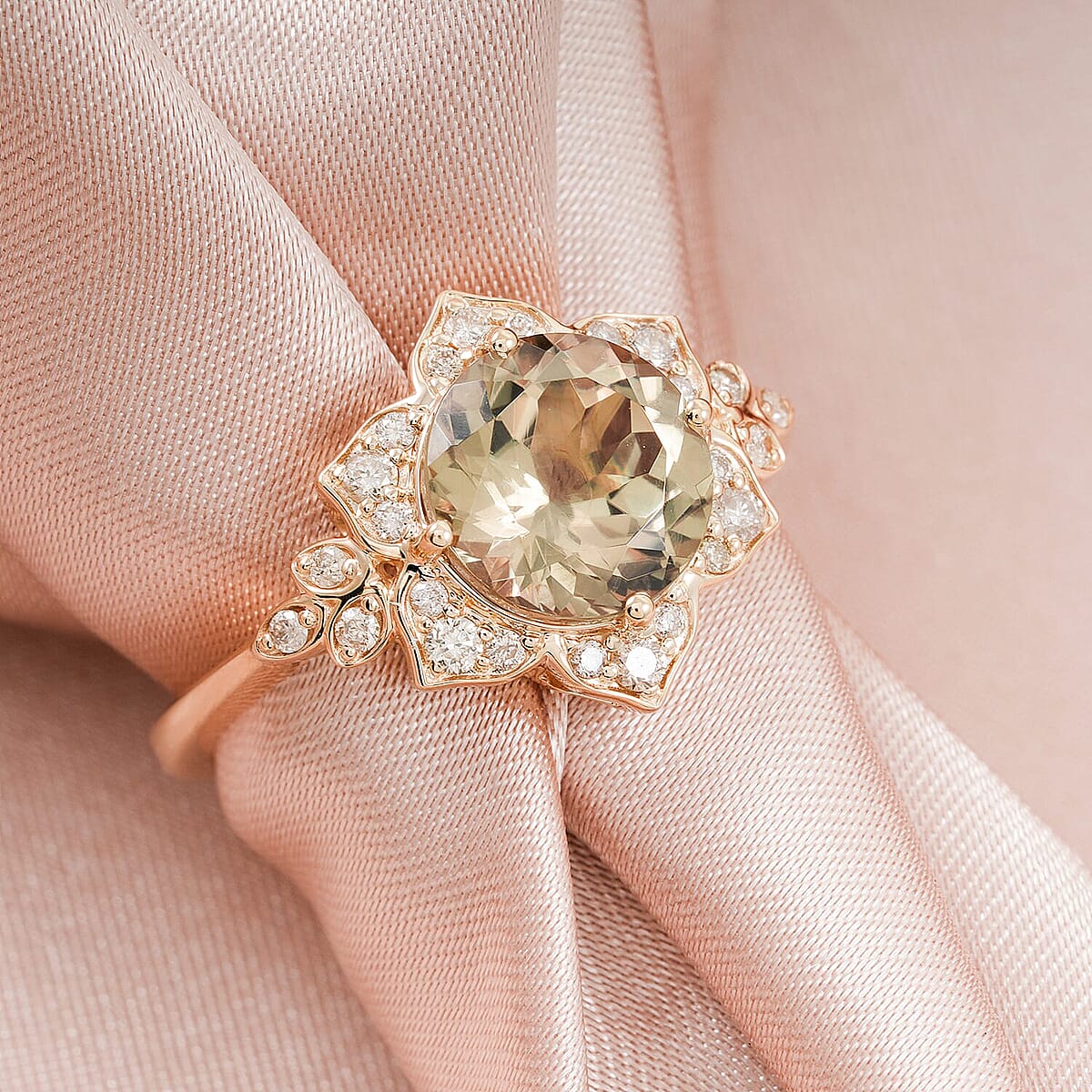 Luxoro AAA Turkizite and G-H I2 Diamond 3.50 ctw Ring in 10K Yellow Gold (Size 8.5) image number 1