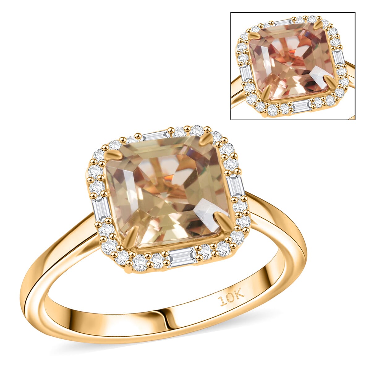 Luxoro AAA Asscher Cut Turkizite and Diamond G-H I2 3.45 ctw Ring in 10K Yellow Gold (Size 6.0) image number 0