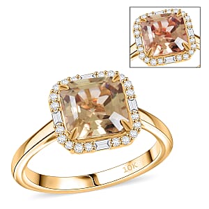 Luxoro AAA Asscher Cut Turkizite and Diamond G-H I2 3.45 ctw Ring in 10K Yellow Gold (Size 6.0)