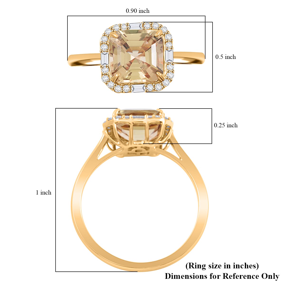 Luxoro AAA Asscher Cut Turkizite and Diamond G-H I2 3.45 ctw Ring in 10K Yellow Gold (Size 6.0) image number 5