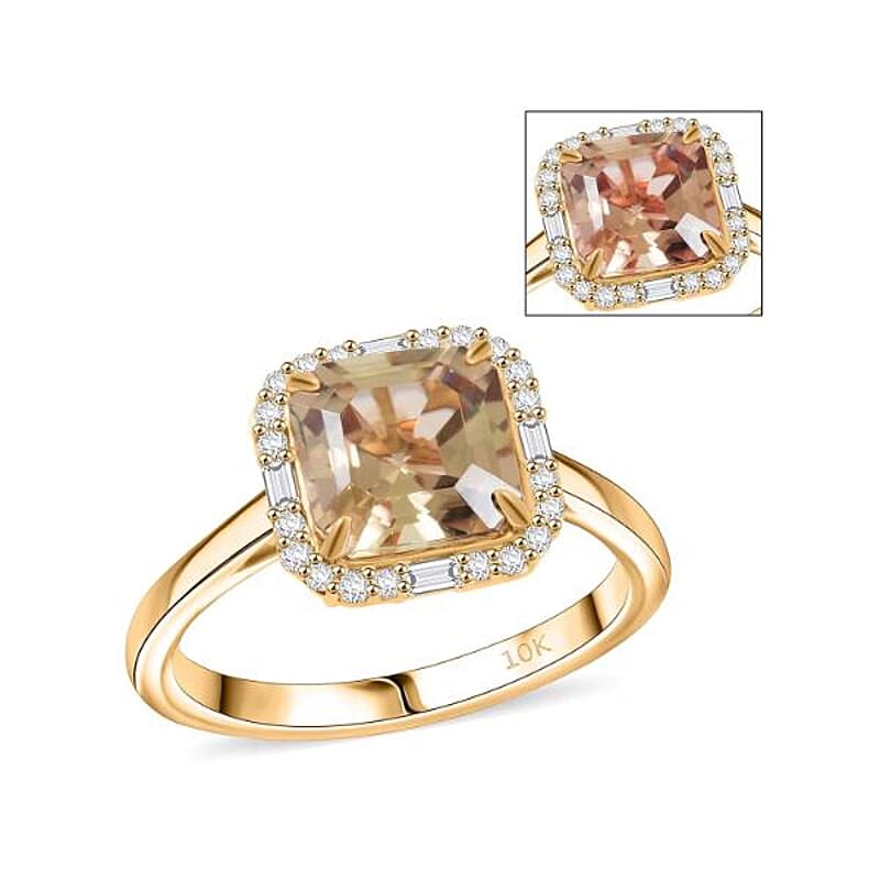 Luxoro AAA Asscher Cut Turkizite and Diamond G-H I2 3.45 ctw Ring in 10K Yellow Gold (Size 9.0)