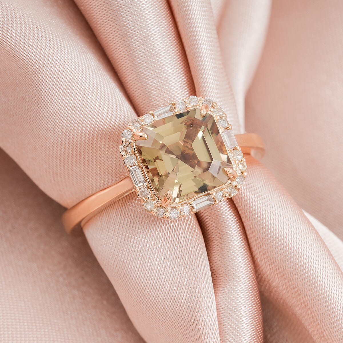 Luxoro AAA Asscher Cut Turkizite and Diamond G-H I2 3.45 ctw Ring in 10K Yellow Gold (Size 9.0) image number 1