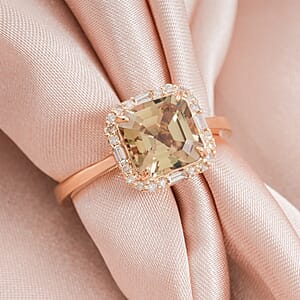 Luxoro AAA Asscher Cut Turkizite and Diamond G-H I2 3.45 ctw Ring in 10K Yellow Gold (Size 9.0)