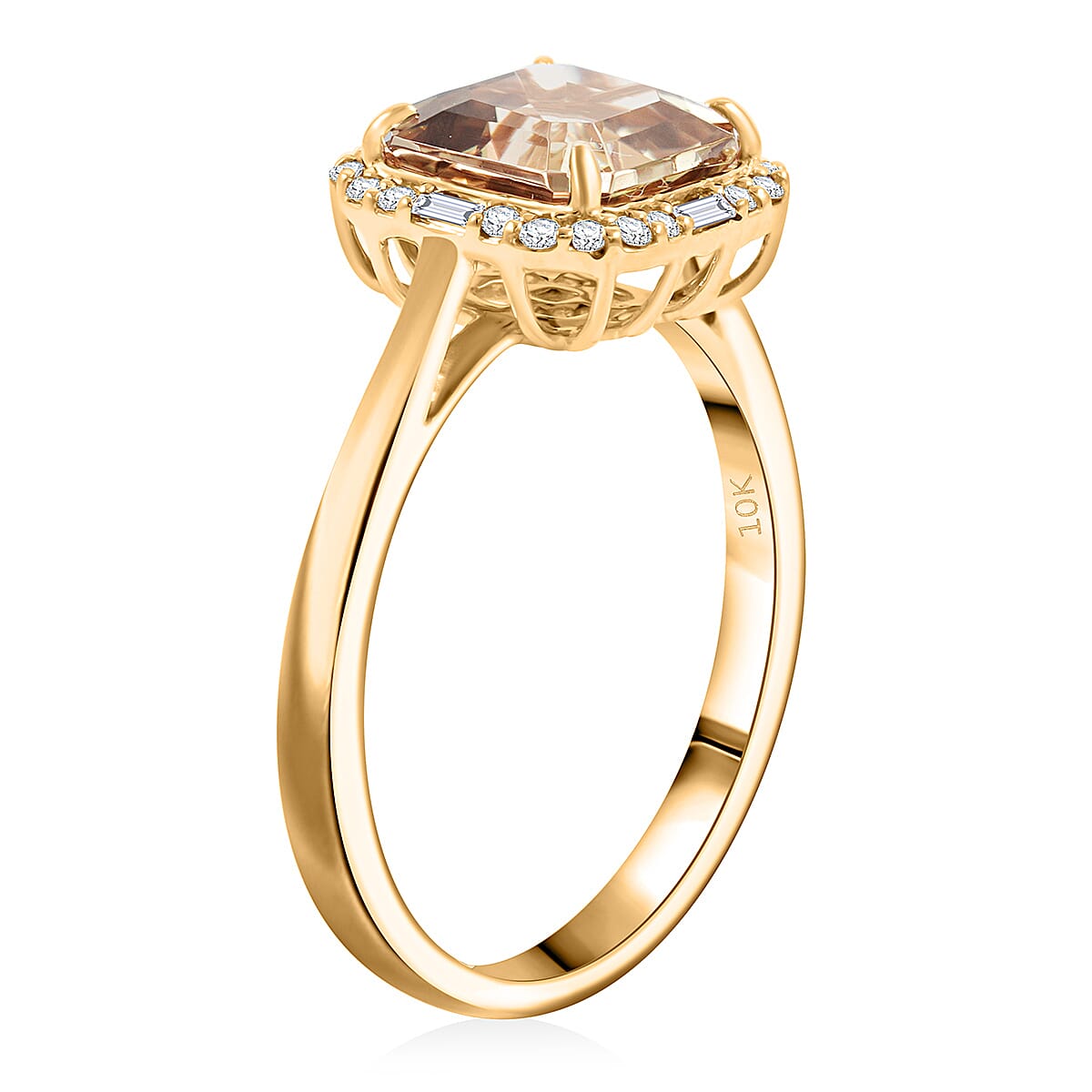 Luxoro AAA Asscher Cut Turkizite and Diamond G-H I2 3.45 ctw Ring in 10K Yellow Gold (Size 9.0) image number 3