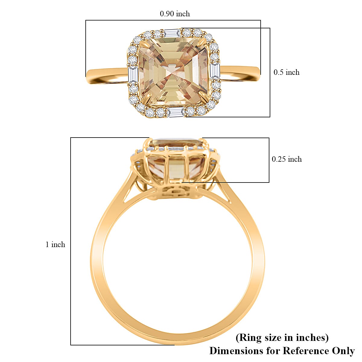 Luxoro AAA Asscher Cut Turkizite and Diamond G-H I2 3.45 ctw Ring in 10K Yellow Gold (Size 9.0) image number 5