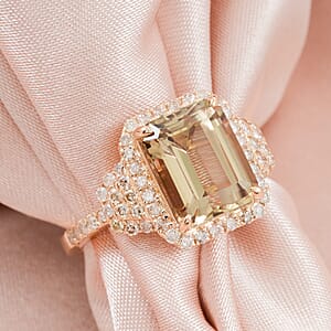 Luxoro AAA Turkizite and G-H I2 Diamond 4.50 ctw Ring in 10K Yellow Gold (Size 10.0)