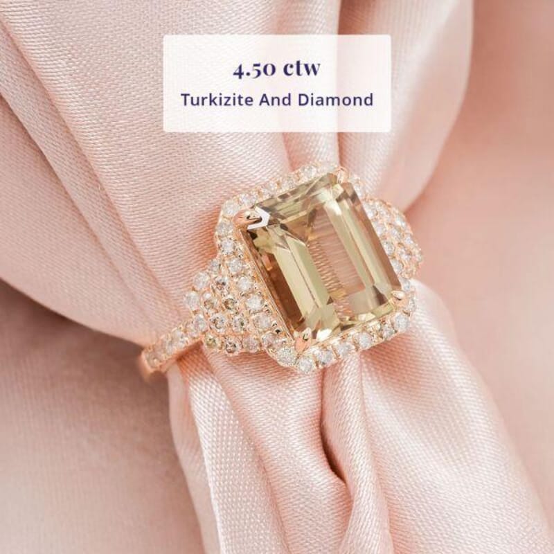 Luxoro AAA Turkizite and G-H I2 Diamond 4.50 ctw Ring in 10K Yellow Gold (Size 6.0)