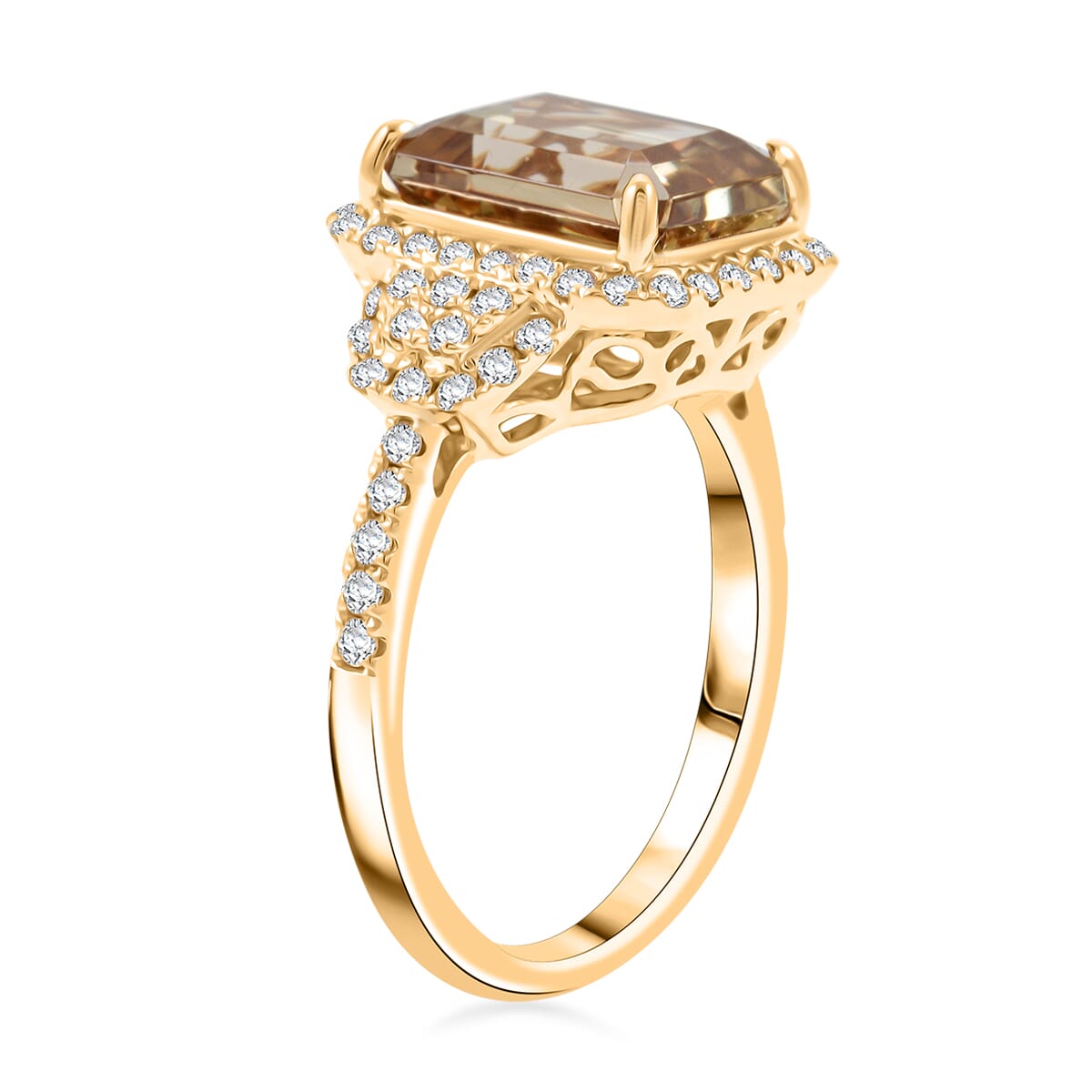 Luxoro AAA Turkizite and G-H I2 Diamond 4.50 ctw Ring in 10K Yellow Gold (Size 9.0) image number 3