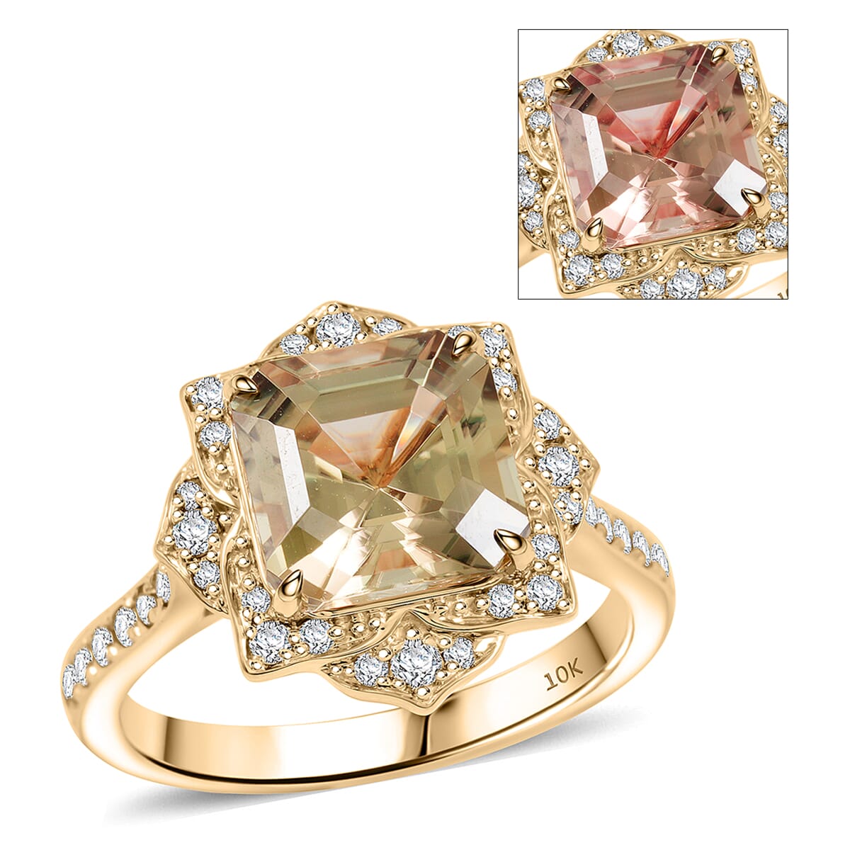Luxoro AAA Turkizite and G-H I2 Diamond 4.70 ctw Ring in 10K Yellow Gold (Size 10.0) image number 0