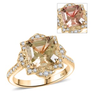 Luxoro AAA Turkizite and G-H I2 Diamond 4.70 ctw Ring in 10K Yellow Gold (Size 10.0)