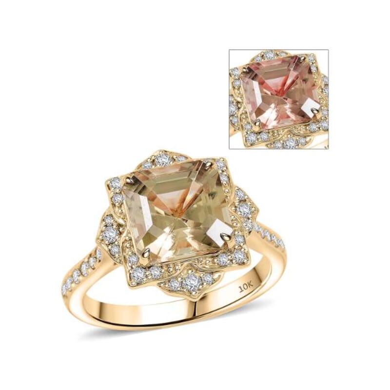 Luxoro AAA Turkizite and G-H I2 Diamond 4.70 ctw Ring in 10K Yellow Gold (Size 6.0)