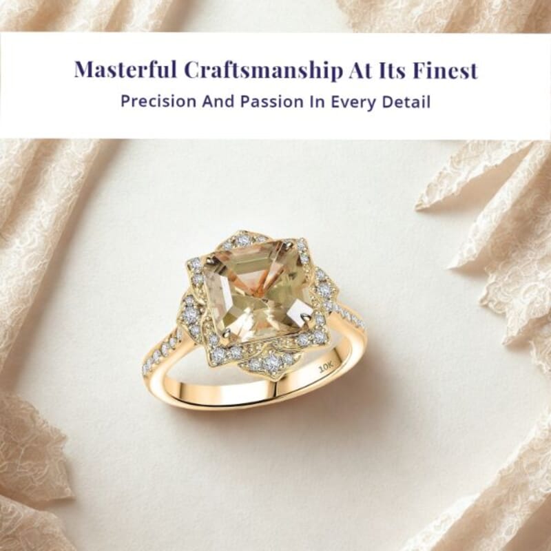 Luxoro AAA Turkizite and G-H I2 Diamond 4.70 ctw Ring in 10K Yellow Gold (Size 6.0)