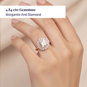 Luxoro AAA Marropino Morganite and G-H I2 Diamond 4.84 ctw Ring in 10K Rose Gold (Size 10.0) 4.33 Grams
