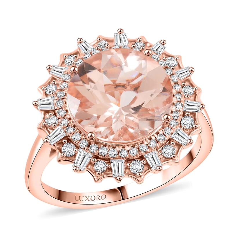 Certified & Appraised Luxoro AAA Marropino Morganite and G-H I2 Diamond 4.84 ctw Ring in 10K Rose Gold (Size 6.0) 4.33 Grams