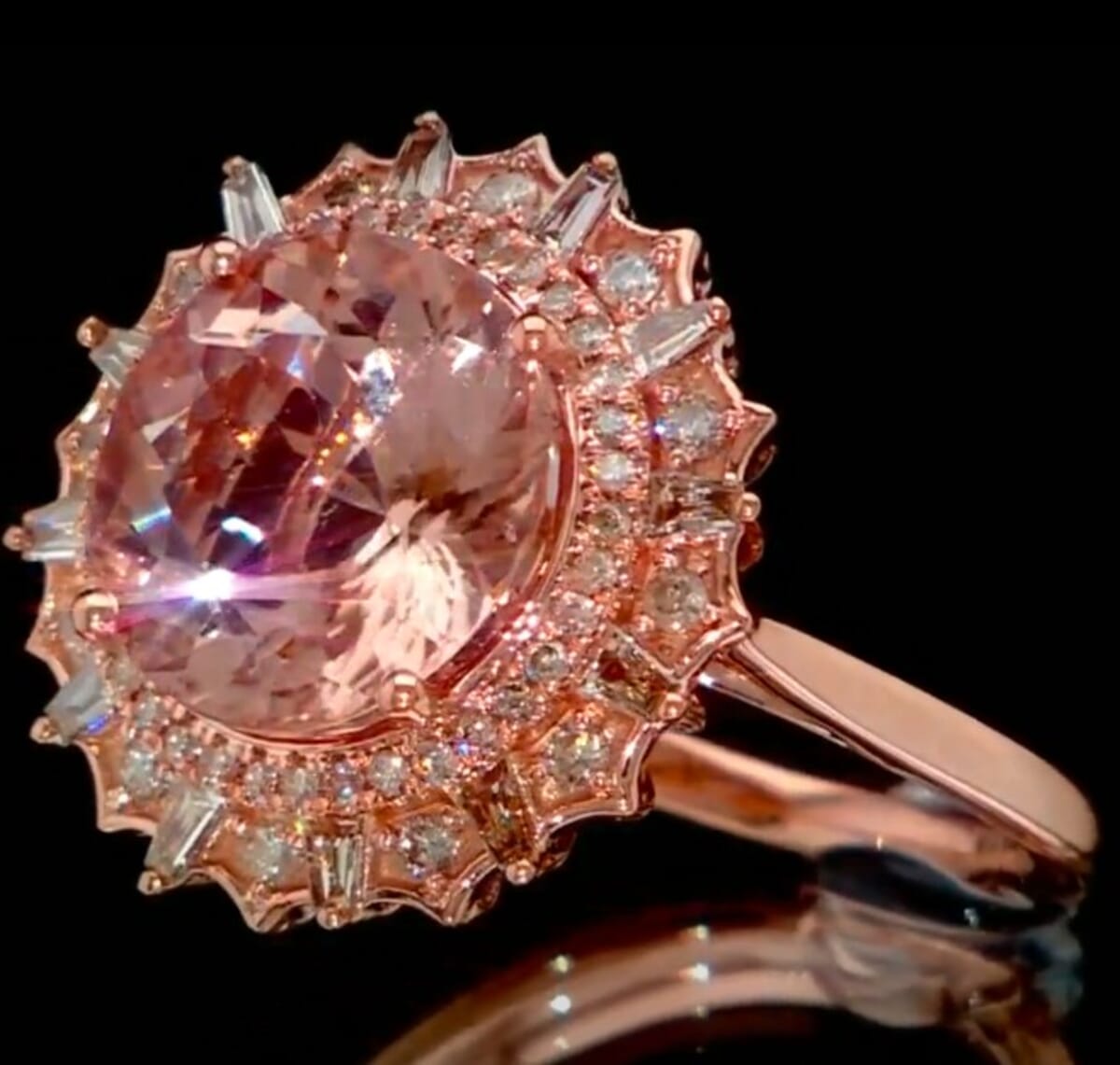 Luxoro AAA Marropino Morganite and G-H I2 Diamond 4.84 ctw Ring in 10K Rose Gold (Size 6.0) 4.33 Grams image number 1