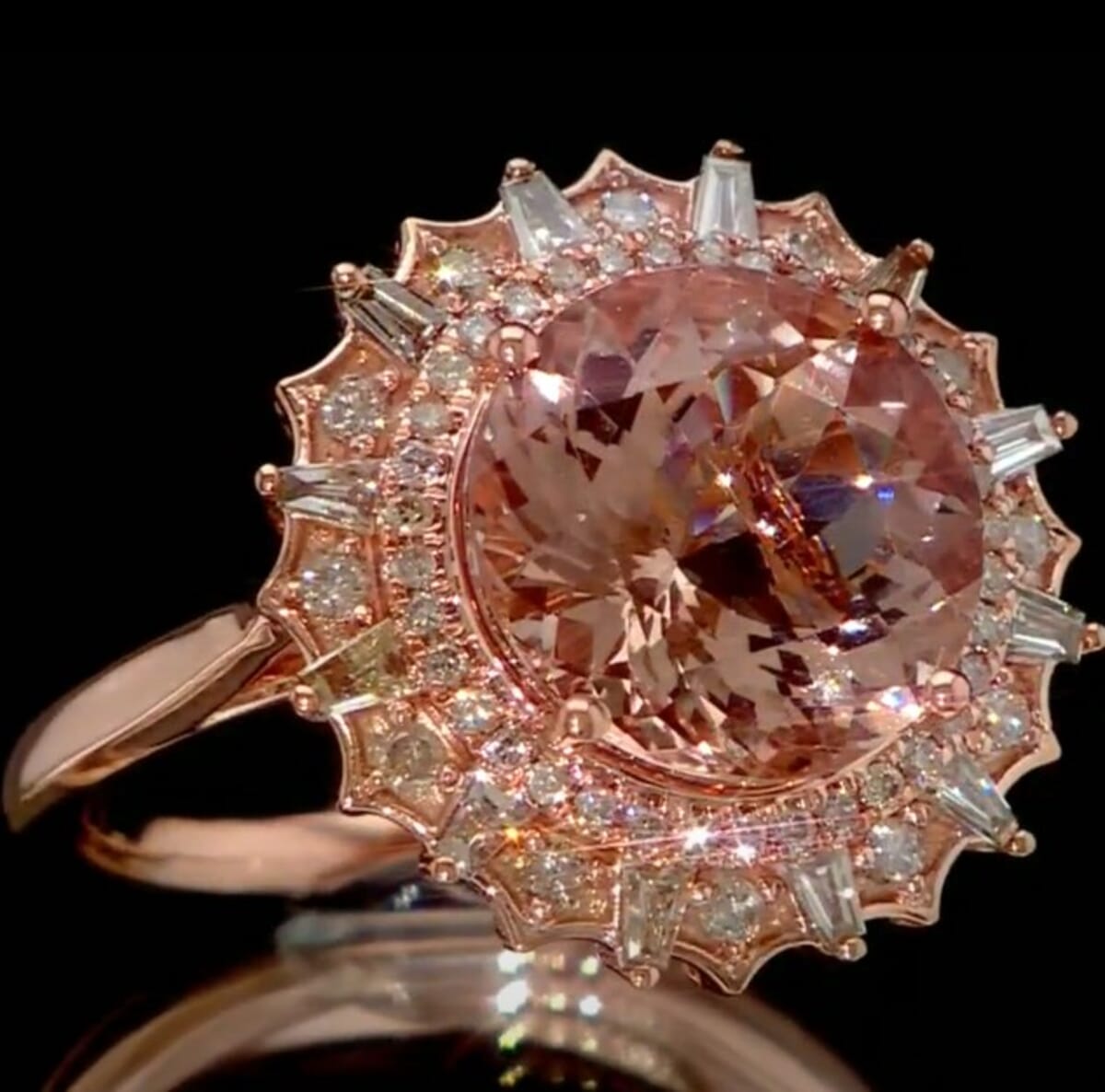 Luxoro AAA Marropino Morganite and G-H I2 Diamond 4.84 ctw Ring in 10K Rose Gold (Size 6.0) 4.33 Grams image number 2